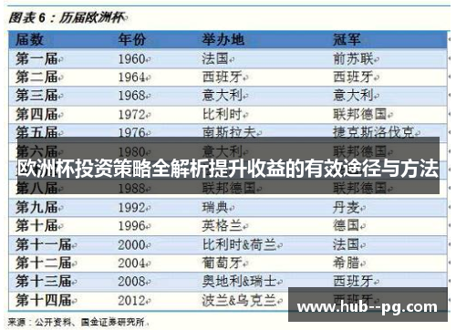 欧洲杯投资策略全解析提升收益的有效途径与方法 欧洲杯投资策略全解析提升收益的有效途径与方法